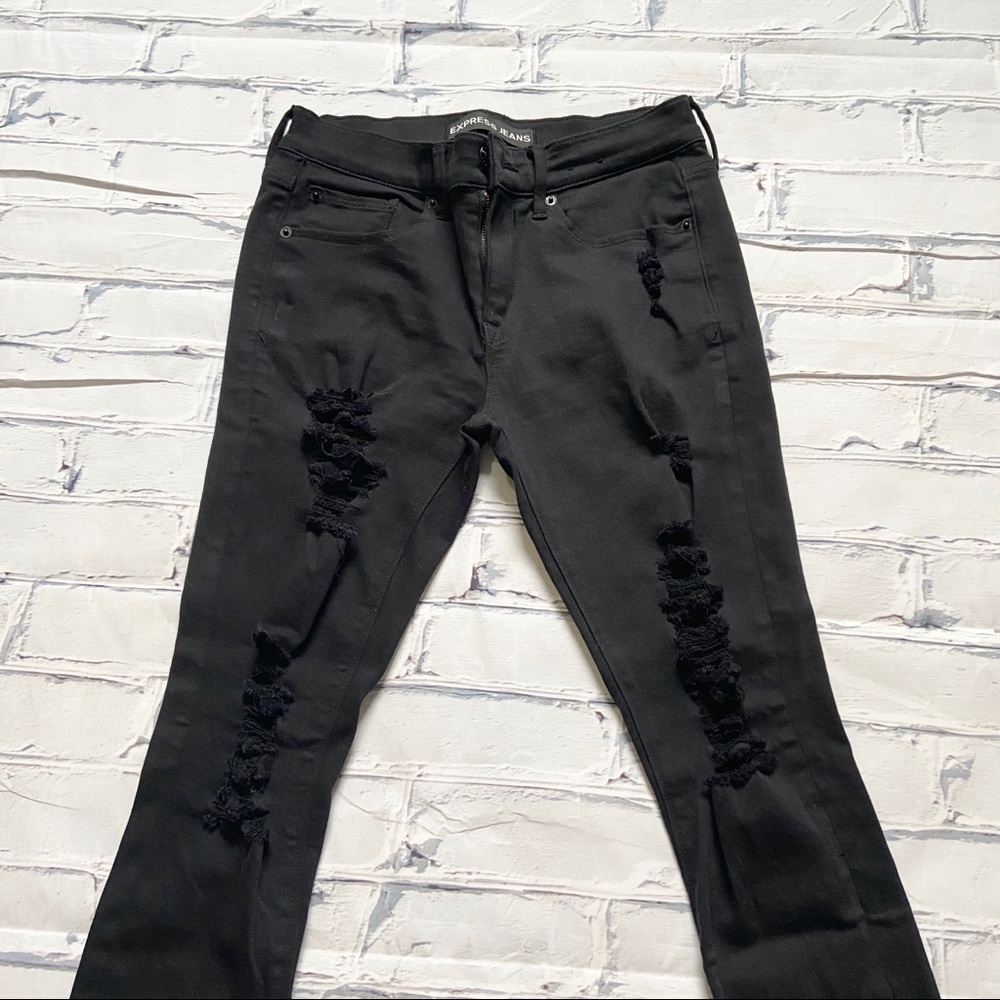Mid Rise Black Ripped Jean Leggings - Picture 3 of 6
